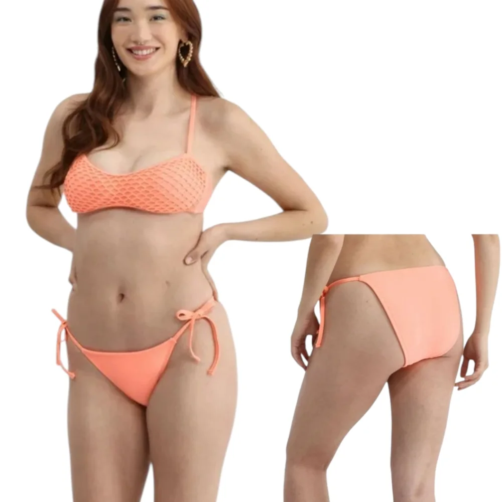 No Boundaries Cheeky Bikini Bottoms XL 16/18 Side Tie Swim Bottom Peach Luster